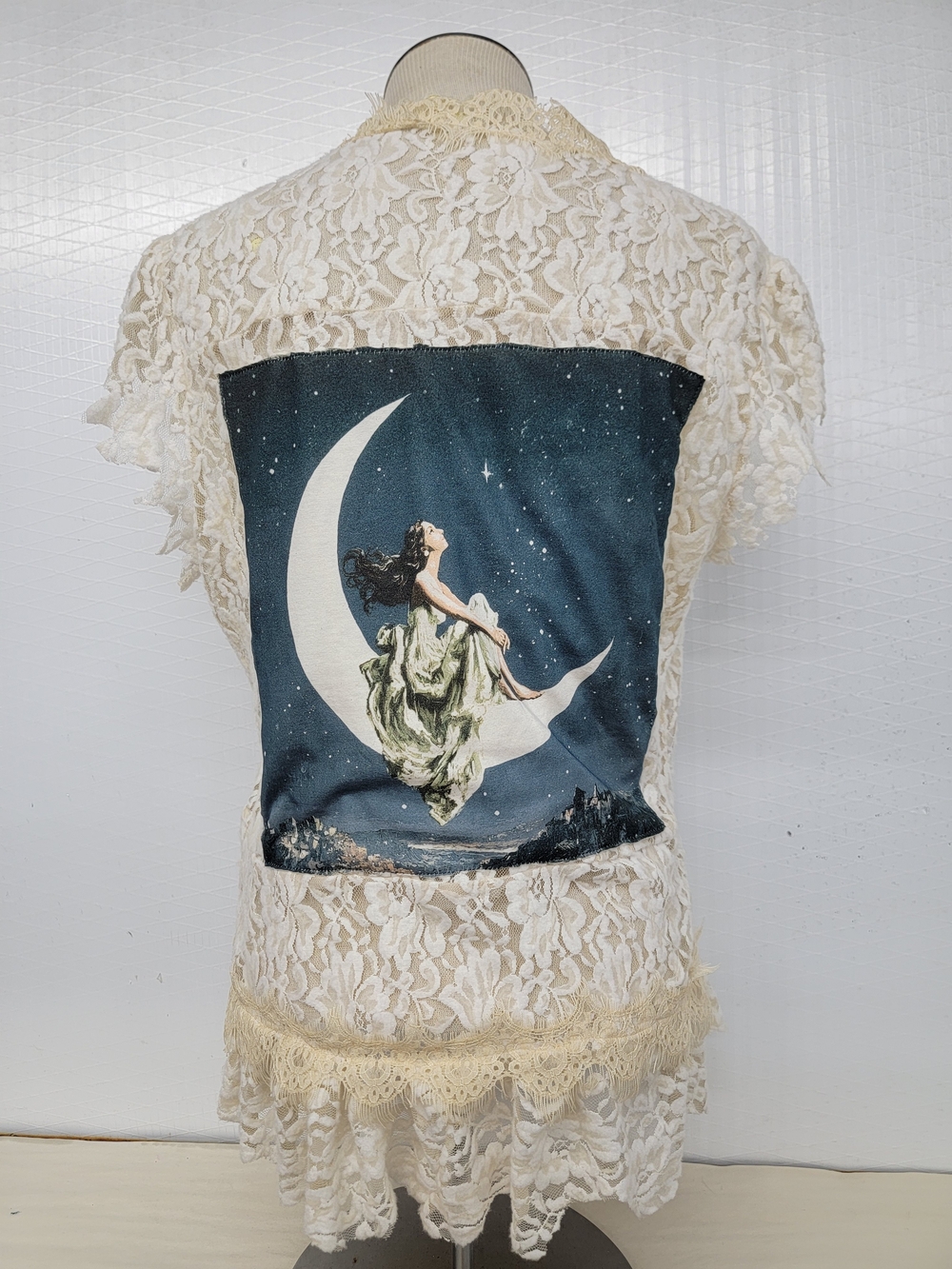 Lace Vest Kimono - Crescent Moon Star Gazing - Upcycled